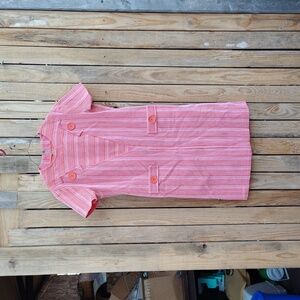 Pink Short-Sleeve Shift Dress with Button Detail